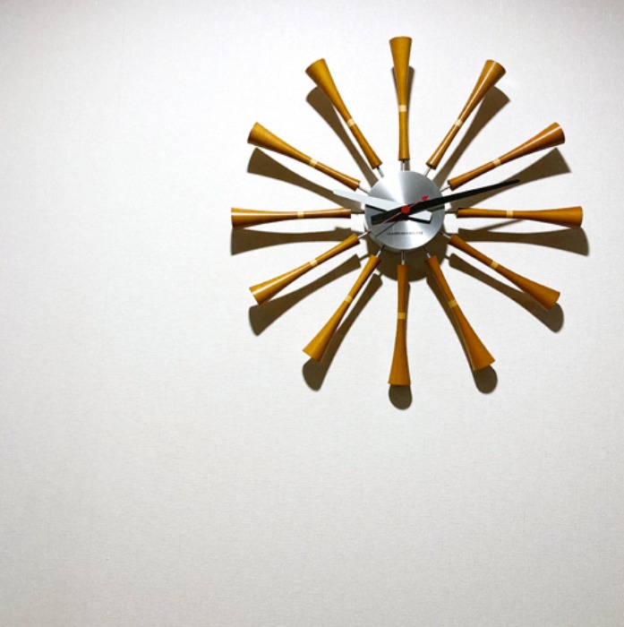 [FRANCE]70s mid-century wood starburst design wall clock(벽시계).