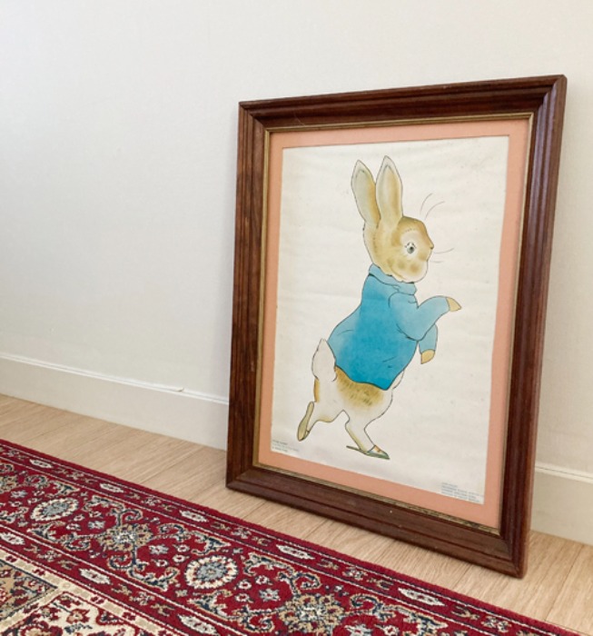 [ENGLAND]70s &quot;Peter Rabbit(피터 래빗)&quot; original poster antique wood frame.