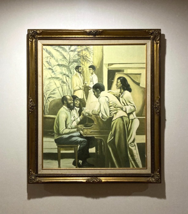 [U.S.A]70s &quot;Black Family&quot; oil painting 작가 사인 antique wood frame.