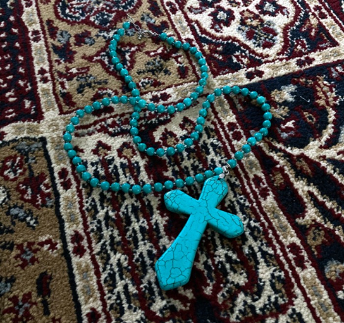 [U.S.A]80s 십자가 팬던트 Turquoise 터키석 necklace.
