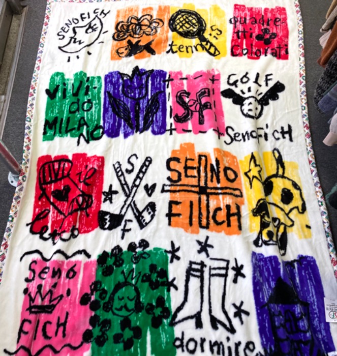 [새제품][italy]90s Seno Fich graffiti-design blanket.