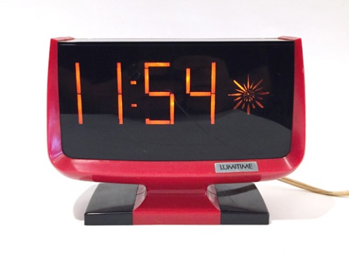 80s LUMITIME red/black digital flip-clock.