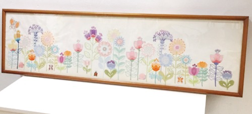 [JAPAN]Antique flower hand-made stitch wood frame.