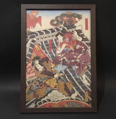 [JAPAN]80s 浮世繪 Ukiyoe “samurai” 판화 frame(액자).