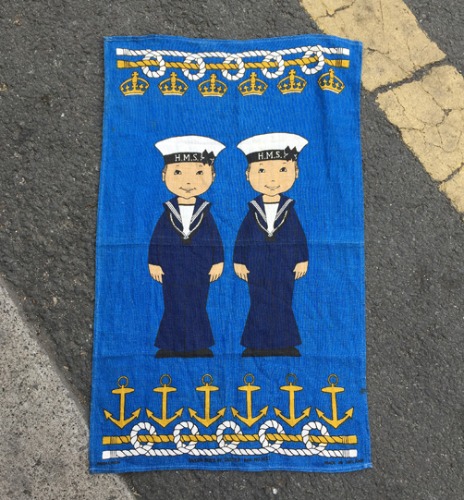[IRELAND]70s “SAILOR BOYS” linen blanket made by Ulster Linen co.