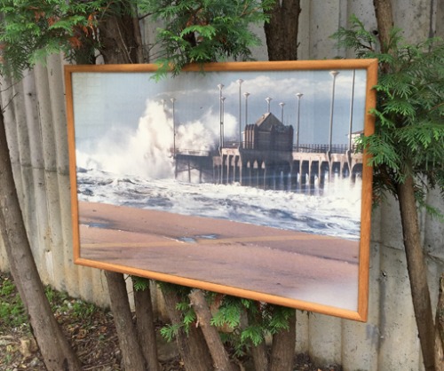 [U.S.A]70s “beach pier big wave” big size photo wood frame(파도액자).