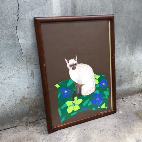 [JAPAN]90s Siamese cat 샴고양이 oil painting frame(일본화가작품).