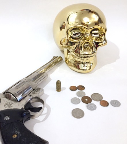 [U.S.A]90s Skull head gold ceramic money box(해골 저금통).
