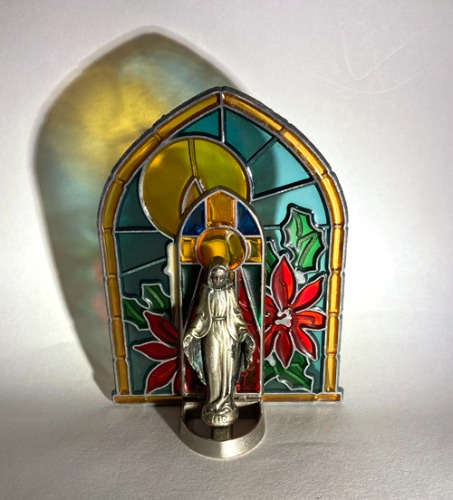 [italy]80s “Maria” stained glass statue set.