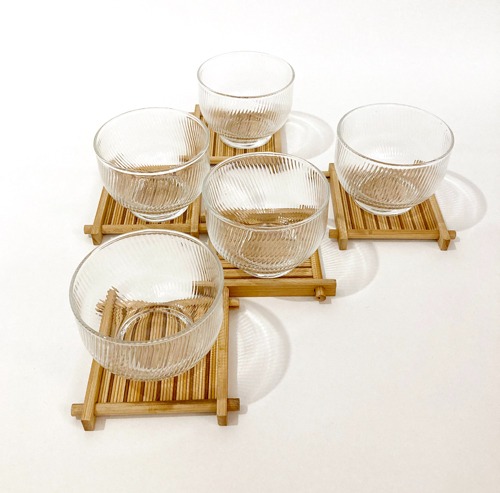 [JAPAN]80s bamboo coasters glass cup 5 set(새제품).