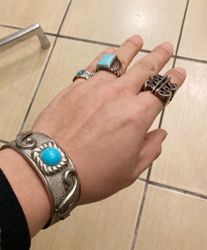 [U.S.A]80s Native american turquoise steel bracelet.