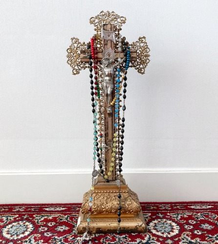 [FRANCE]50s French hand-made antique crucifix statue.