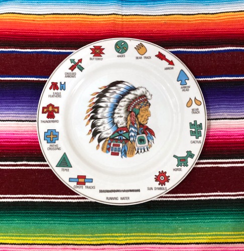 [U.S.A]80s Native Indian Chief 인디언 printed plate(빈티지 접시).
