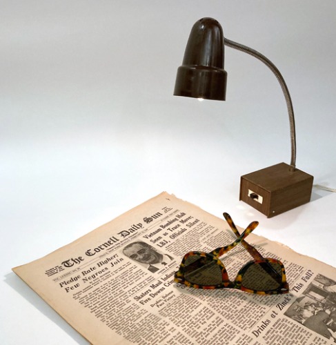 [U.S.A]70s mid-century gooseneck wood table lamp.