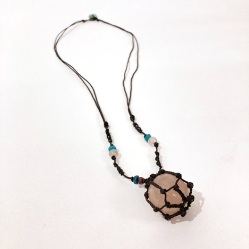 [U.S.A]80s 유리볼 mesh Turquoise/zemstone hand-made necklace.