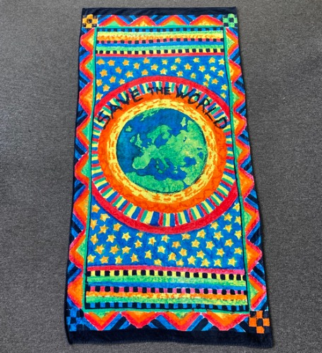 [U.S.A]80s &quot;SAVE THE WORLD&quot; painting big size beach towel.