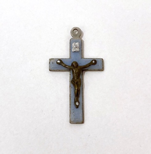 [italy]70s Jesus crucifix cross skyblue pendant.