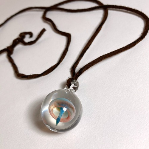 [U.S.A]80s hand-made glass “mushroom” pendant &amp; leather necklace.