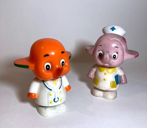 [JAPAN]80s Satochan 사토짱 Dr. &amp; nurse figure piggy bank(저금통).